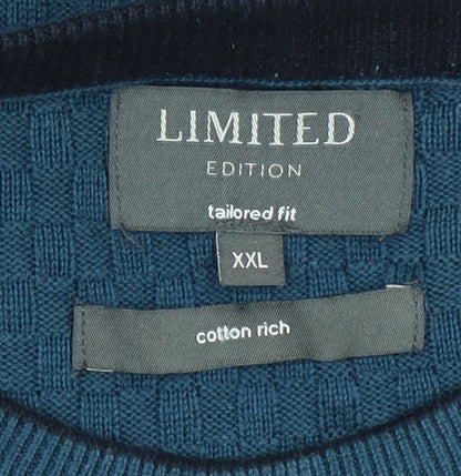 Marks and Spencer Men's Blue 2XL Cotton Crew Neck Pullover Jumper