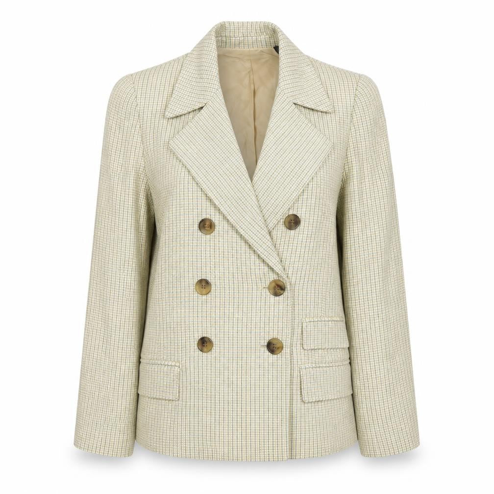 Ellen Tracy Women's Beige Check Double-Breasted Blazer Size 12
