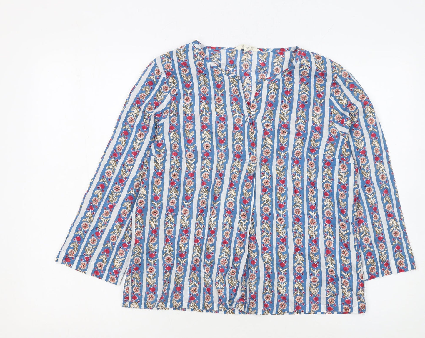 Seasalt Cornwall Women Blue Floral Stripe Organic Cotton Tunic Blouse UK 12