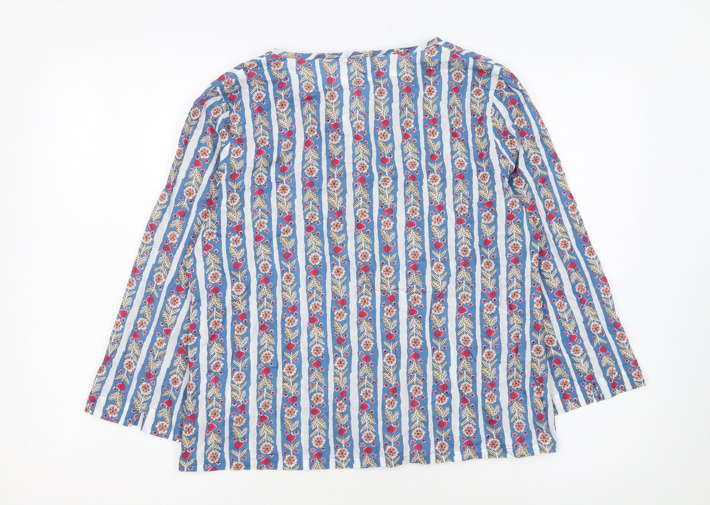 Seasalt Cornwall Women Blue Floral Stripe Organic Cotton Tunic Blouse UK 12