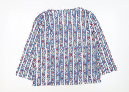 Seasalt Cornwall Women Blue Floral Stripe Organic Cotton Tunic Blouse UK 12