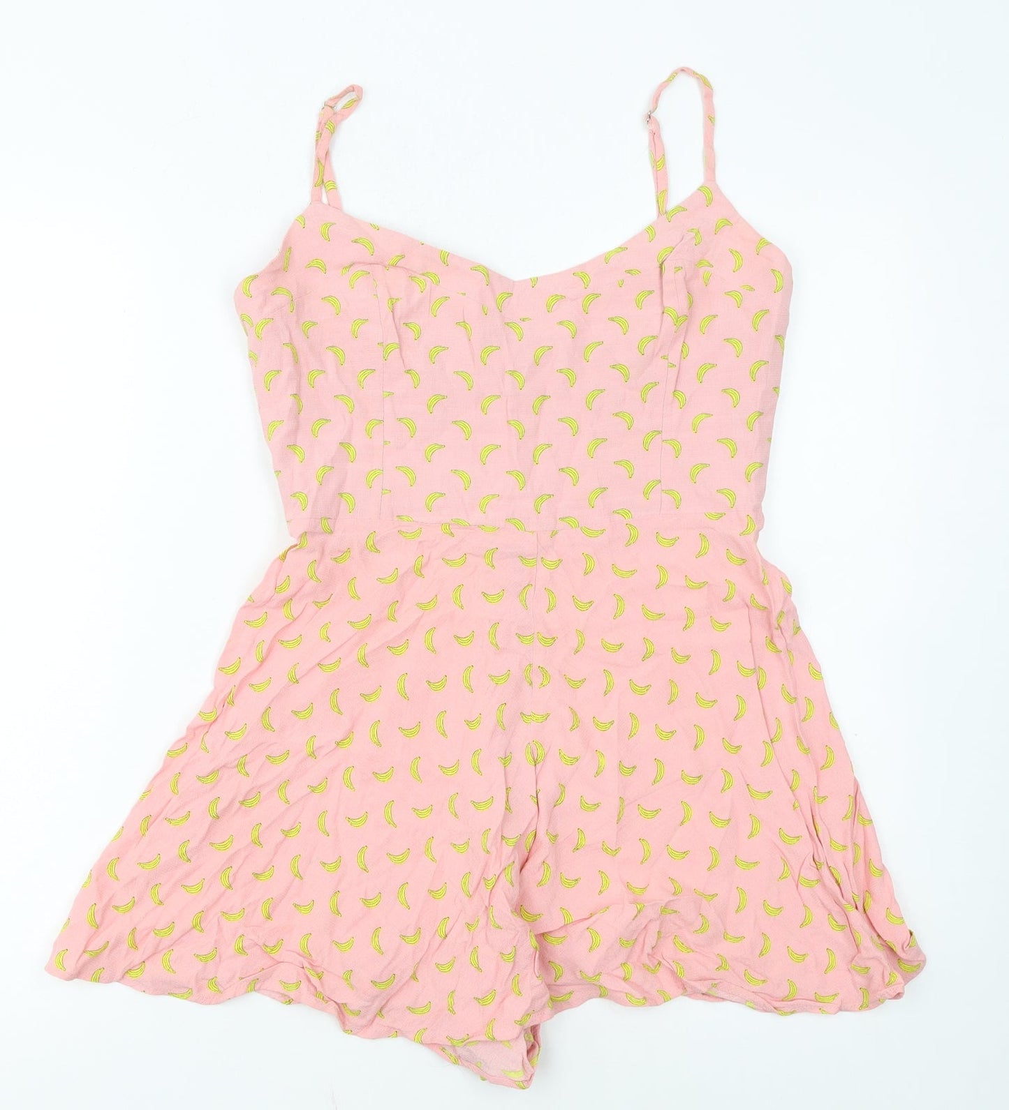 ZARA Women's Pink Banana Print Cotton Playsuit Size S
