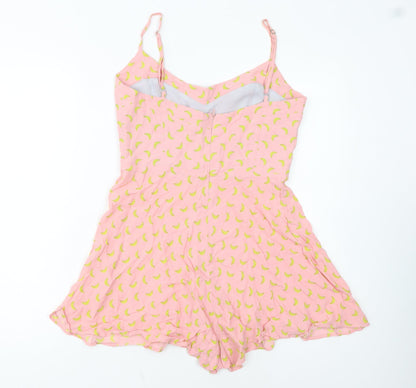 ZARA Women's Pink Banana Print Cotton Playsuit Size S