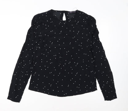 Marks and Spencer Women's Black Polka Dot Long Sleeve Blouse UK 8
