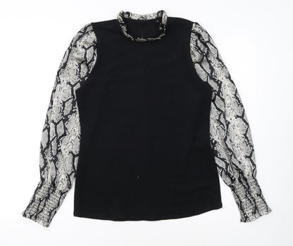 New Look Women's Black Snake Print Sleeve High Neck Jumper Size 12