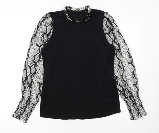 New Look Women's Black Snake Print Sleeve High Neck Jumper Size 12