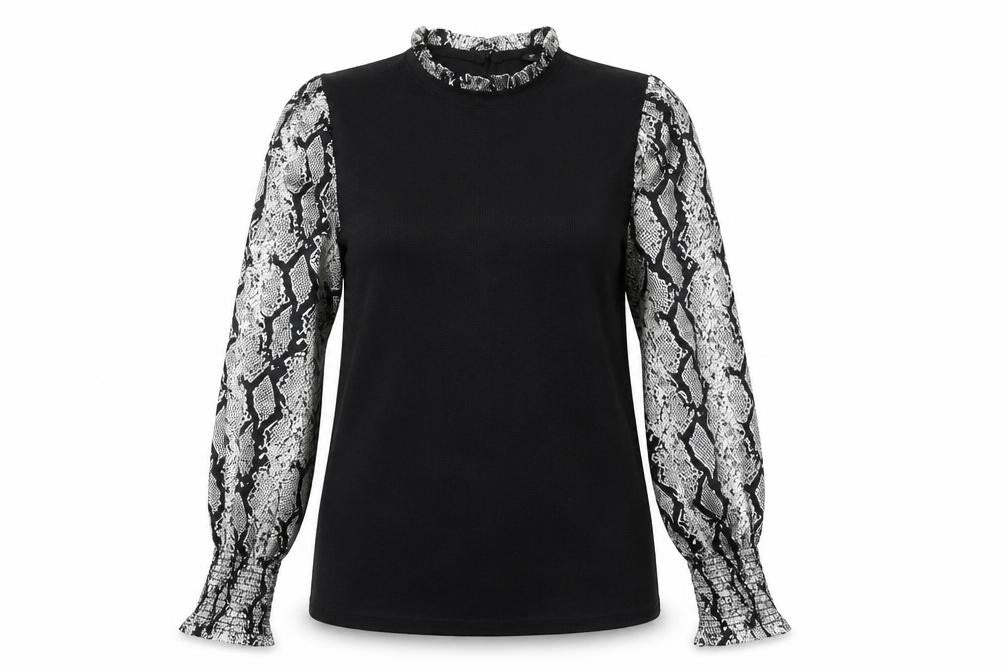 New Look Women's Black Snake Print Sleeve High Neck Jumper Size 12