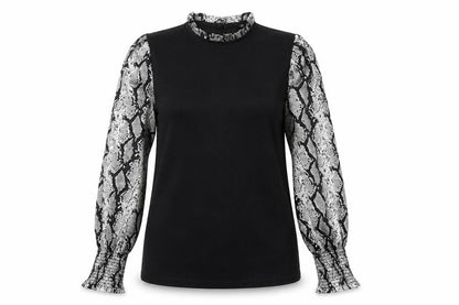 New Look Women's Black Snake Print Sleeve High Neck Jumper Size 12
