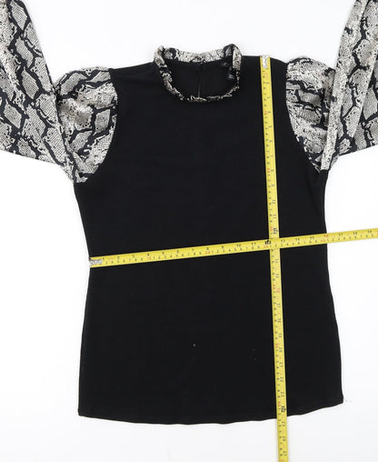 New Look Women's Black Snake Print Sleeve High Neck Jumper Size 12