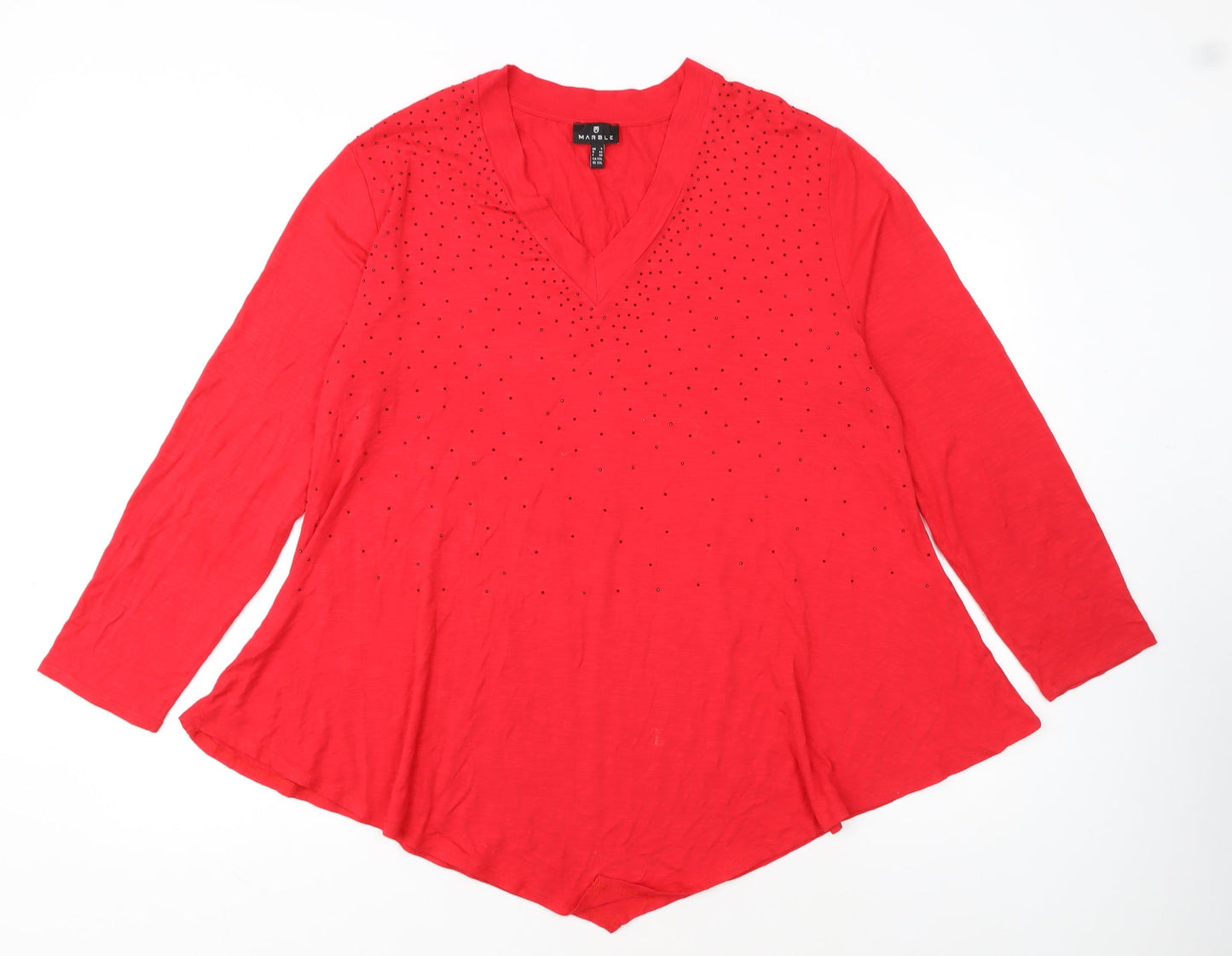 Marble Women’s Red Long Sleeve V-Neck Tunic Blouse Size 2XL