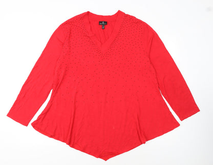 Marble Women’s Red Long Sleeve V-Neck Tunic Blouse Size 2XL