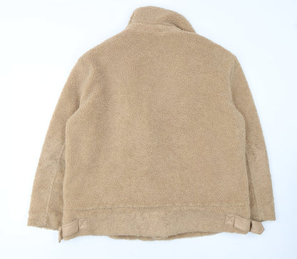 Topshop Women’s Beige Fleece Biker Jacket Size M Zip Lined Autumn Winter
