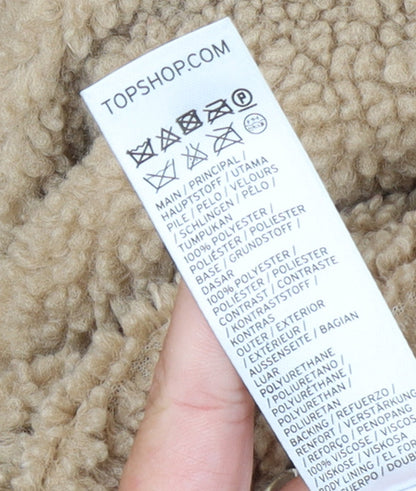 Topshop Women’s Beige Fleece Biker Jacket Size M Zip Lined Autumn Winter