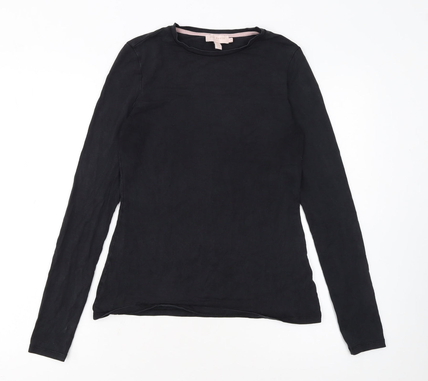 Ted Baker Women's Black Long Sleeve Crew Neck Cotton Jersey Top Size L