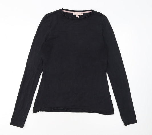 Ted Baker Women's Black Long Sleeve Crew Neck Cotton Jersey Top Size L