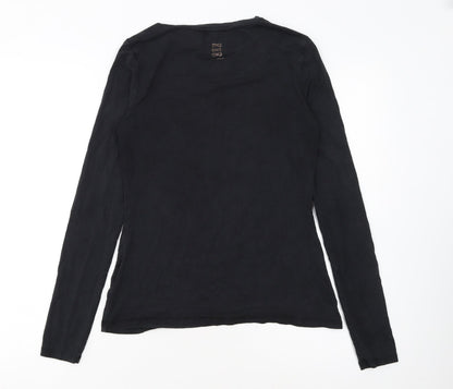 Ted Baker Women's Black Long Sleeve Crew Neck Cotton Jersey Top Size L