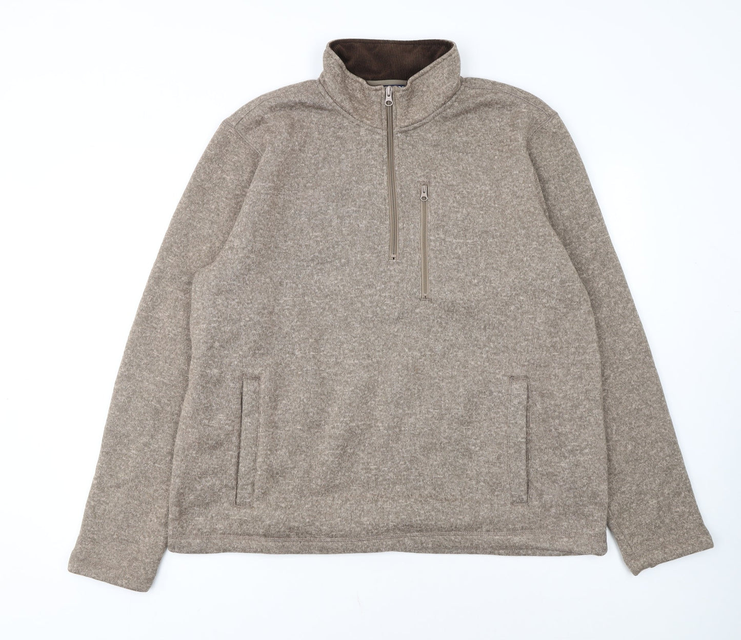 Lands' End Mens Beige Fleece 1/2 Zip Sweater Size L Regular Fit