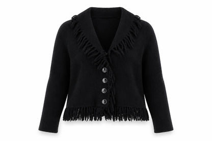 Principles Womens Black Fringed Button Cardigan Size M