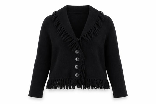 Principles Womens Black Fringed Button Cardigan Size M