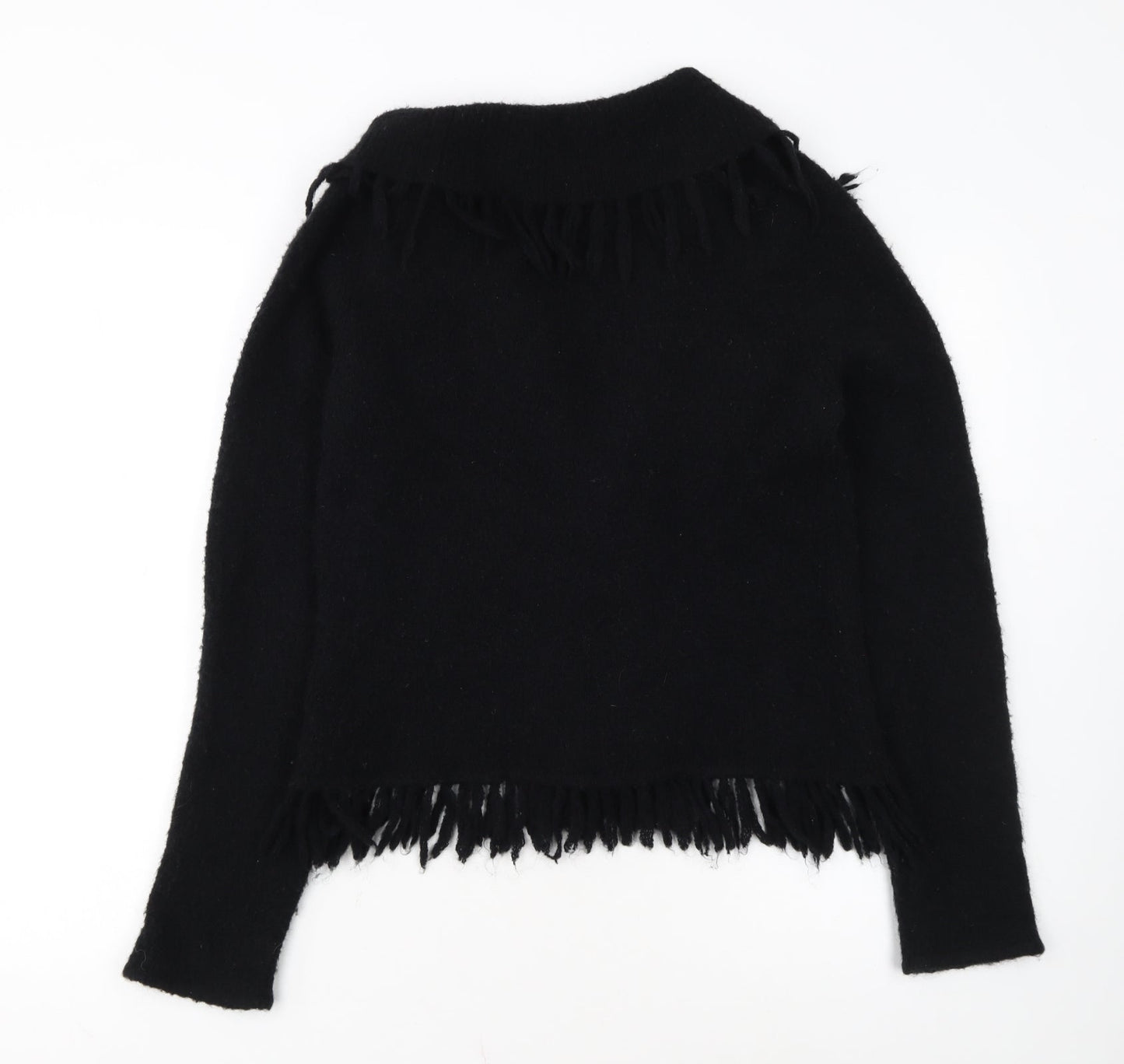 Principles Womens Black Fringed Button Cardigan Size M