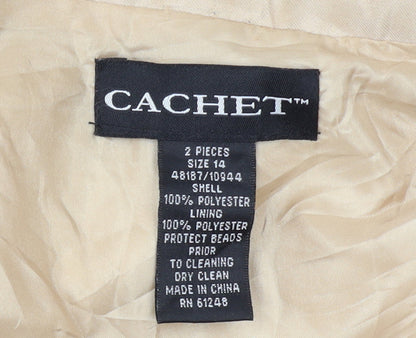 Cachet Womens Beige Cropped Suit Jacket Size 14 Formal Lined