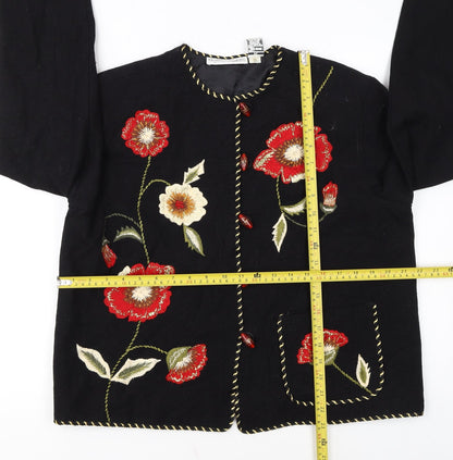 Draper's & Damon's Women's Black Floral Embroidered Cotton Jacket PL