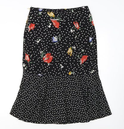 Oasis Womens Black Floral Polka Dot Midi Flare Skirt Size 14