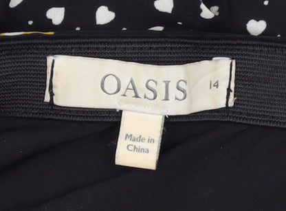 Oasis Womens Black Floral Polka Dot Midi Flare Skirt Size 14