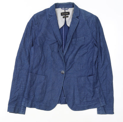 Massimo Dutti Women's Blue Cotton Blend Blazer Jacket Size 14