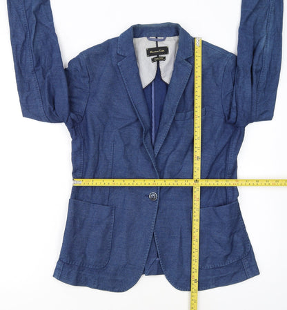 Massimo Dutti Women's Blue Cotton Blend Blazer Jacket Size 14