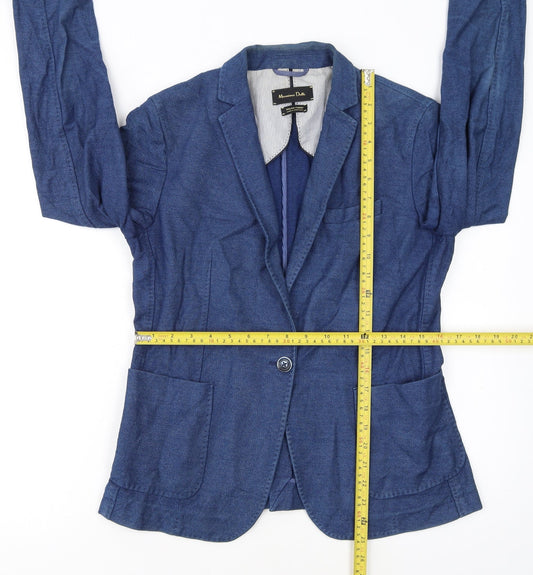 Massimo Dutti Women's Blue Cotton Blend Blazer Jacket Size 14