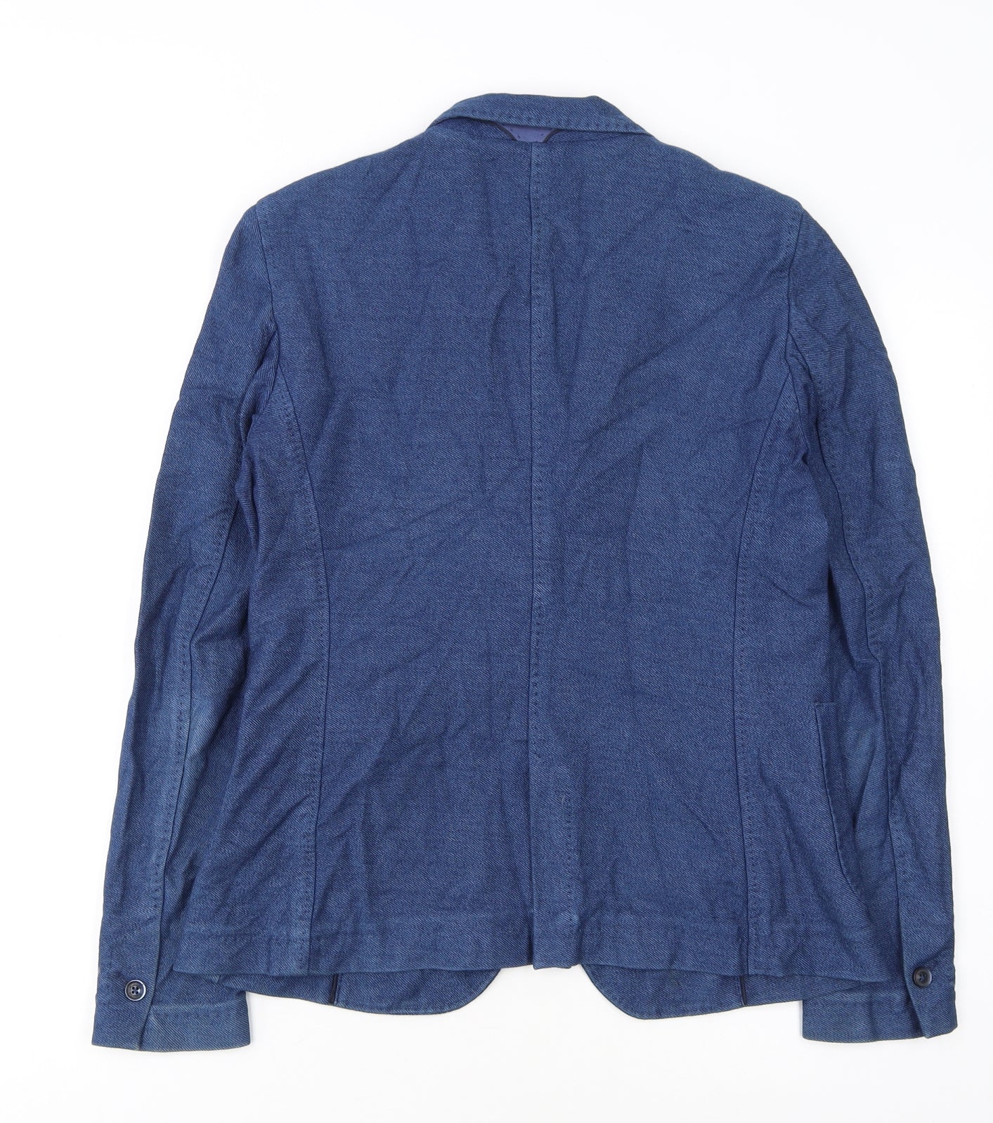 Massimo Dutti Women's Blue Cotton Blend Blazer Jacket Size 14