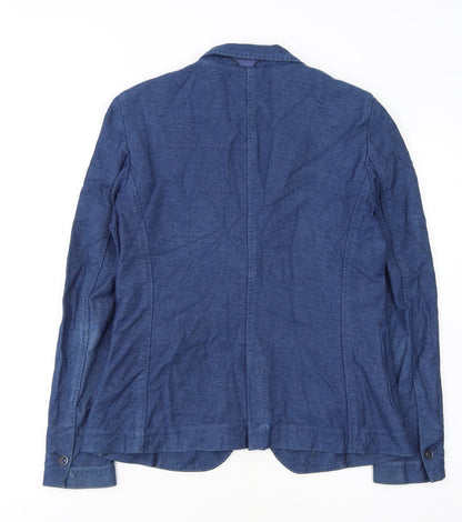 Massimo Dutti Women's Blue Cotton Blend Blazer Jacket Size 14