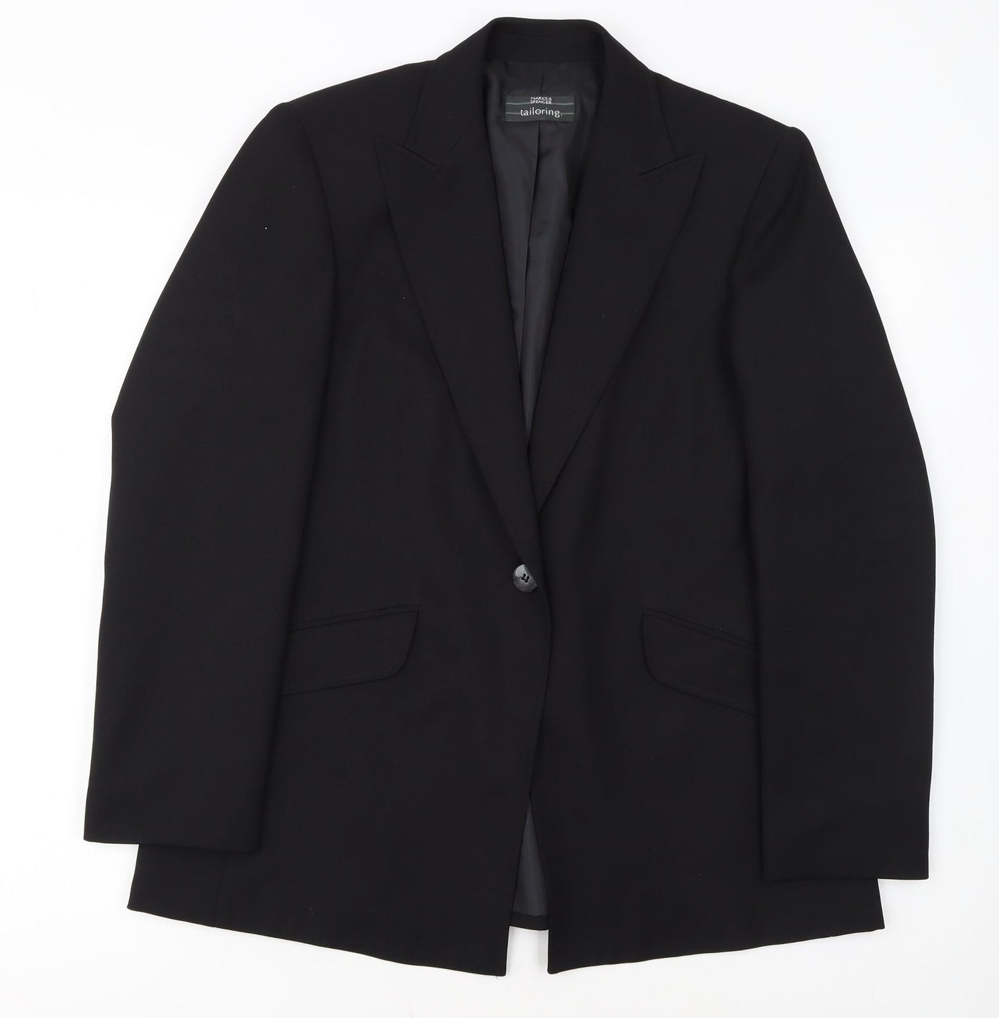 Marks and Spencer Black Tailored Blazer Women UK 14 Single Breasted Workwear Jacket
