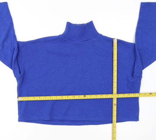 ZARA Women Blue Roll Neck Cotton Knit Jumper Size 8