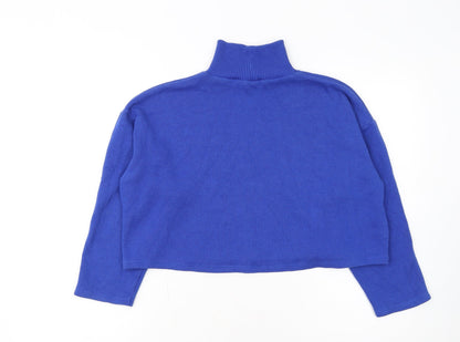 ZARA Women Blue Roll Neck Cotton Knit Jumper Size 8