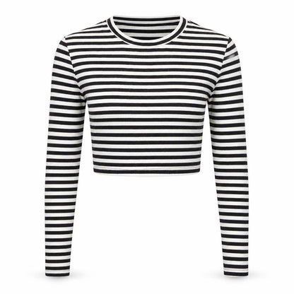 Zara Women Black Striped Cropped Long Sleeve T-Shirt Size S