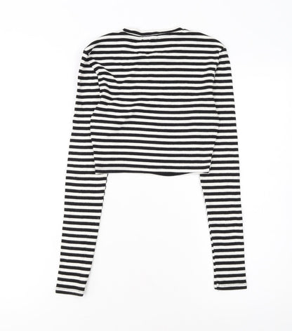 Zara Women Black Striped Cropped Long Sleeve T-Shirt Size S