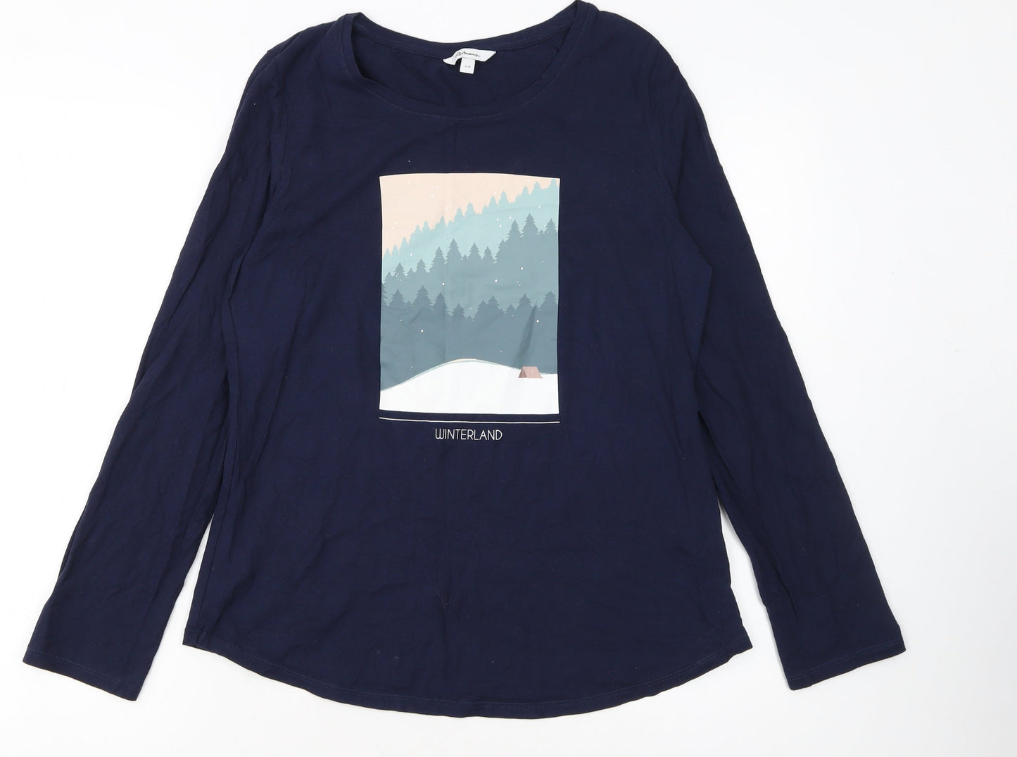 Reitmans Women’s Blue Long Sleeve Cotton Winter Print T-Shirt Size S
