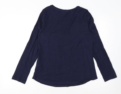 Reitmans Women’s Blue Long Sleeve Cotton Winter Print T-Shirt Size S