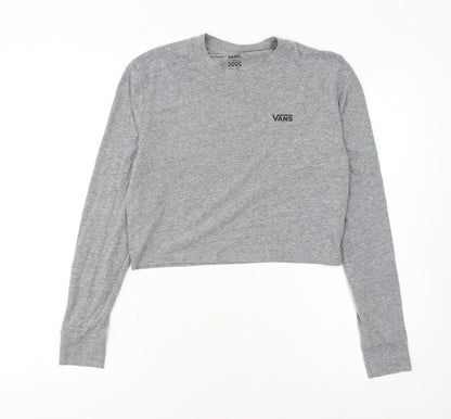 Vans Women’s Grey Cropped Long Sleeve Crew Neck T-Shirt XS