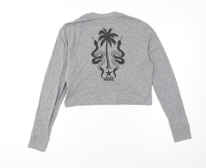 Vans Women’s Grey Cropped Long Sleeve Crew Neck T-Shirt XS