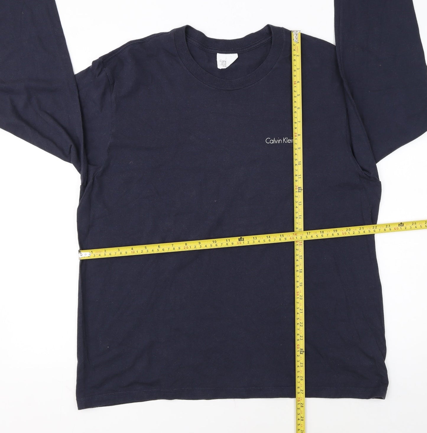 Calvin Klein Men's Navy Long Sleeve Crew Neck Cotton T-Shirt Size L