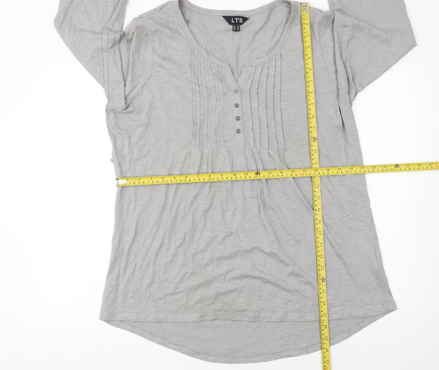 Long Tall Sally Women Grey 3/4 Sleeve Cotton Tunic Blouse Size 20