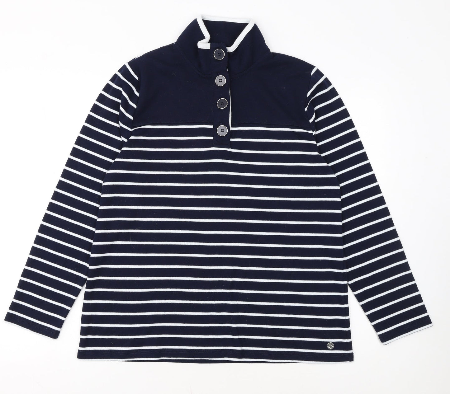 Penny Plain Womens Navy Stripe Long Sleeve Button Henley Sweatshirt Size 14/16