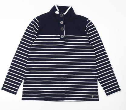 Penny Plain Womens Navy Stripe Long Sleeve Button Henley Sweatshirt Size 14/16