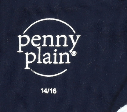 Penny Plain Womens Navy Stripe Long Sleeve Button Henley Sweatshirt Size 14/16
