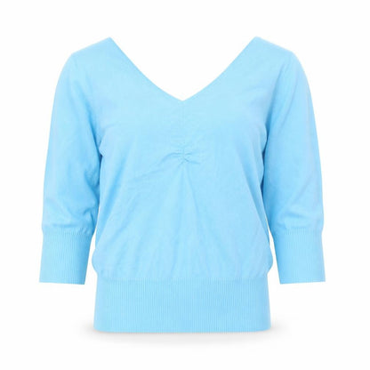 Front view of Mexx Women's Blue V-Neck 3/4 Sleeve Cotton Blend Jumper XL