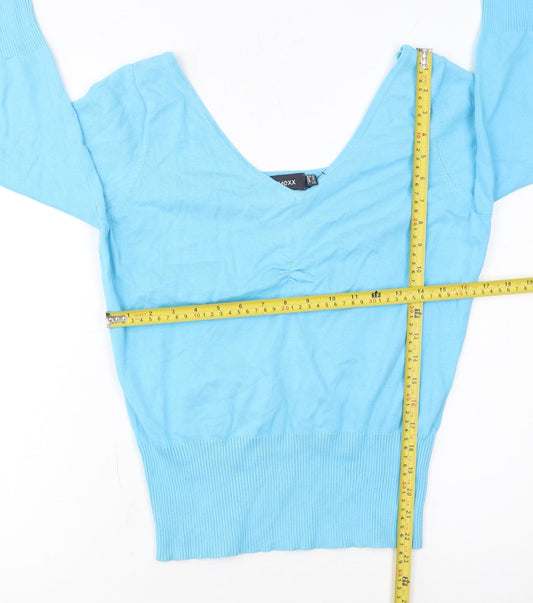 Mexx Women's Blue V-Neck 3/4 Sleeve Cotton Blend Jumper XL