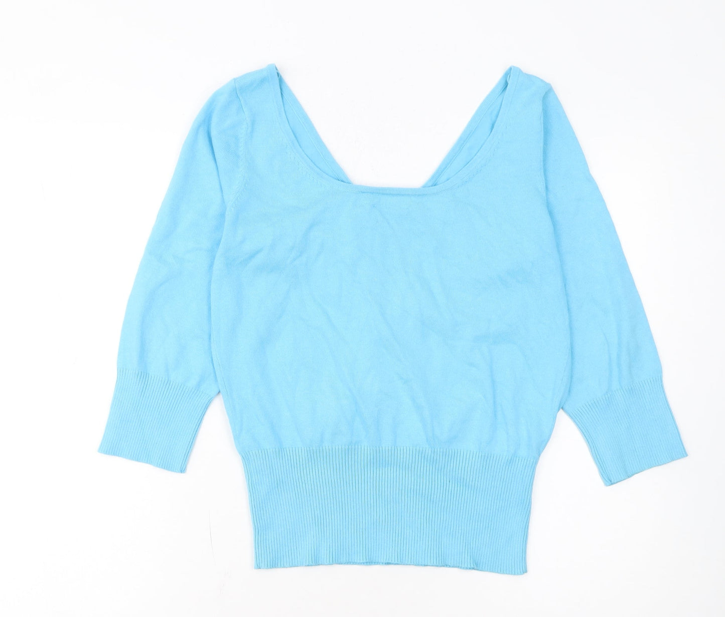 Mexx Women's Blue V-Neck 3/4 Sleeve Cotton Blend Jumper XL